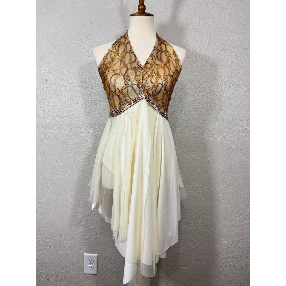 Fairy Grunge Y2K Dance Dress Leotard Adult M Beaded Asymmetric Sheer Whimsigoth